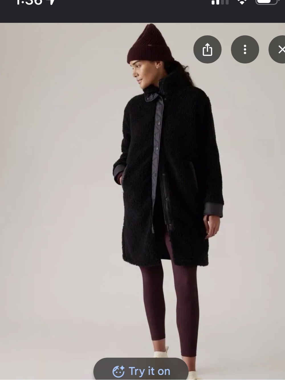 Athleta Black Cozy All Day Sherpa Long Coat